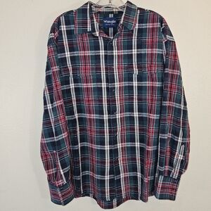 Wrangler Blue and Red Casual Button Down Shirt